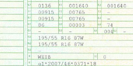 Reifen- Felgenbezeichnungen im Fahrzeugschein